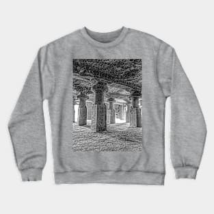 Inside the Elephanta Island Caves - BW Crewneck Sweatshirt